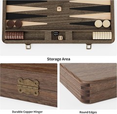 Luxury Walnut Backgammon Set – Wood Board with Travel Case, Doubling Cube