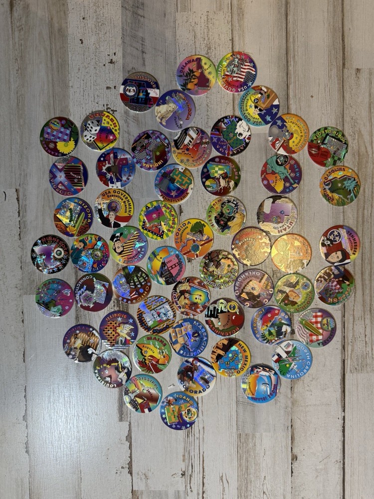 Vintage Holograph POGS Complete Set 50 US States and 4 Branches Of Government