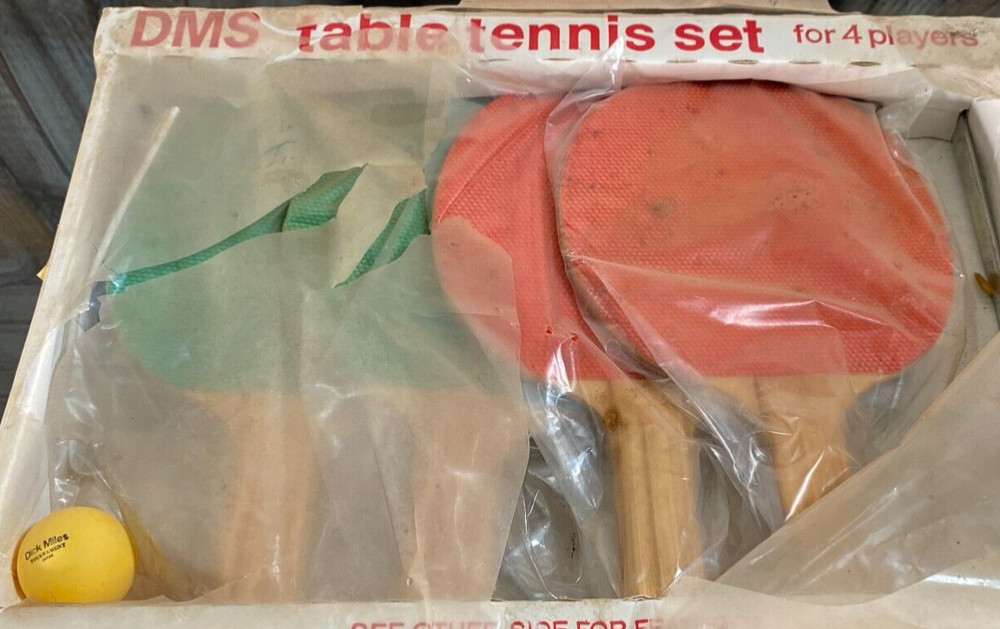 Vintage DMS Dick Miles Sports Table Tennis Beer Ping Pong Set Paddles/Net/Ball