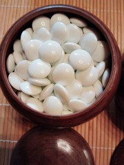 Japanese Go Stones White 180 & Black 180 & Go Bowls for IGO Game Vintage Japan