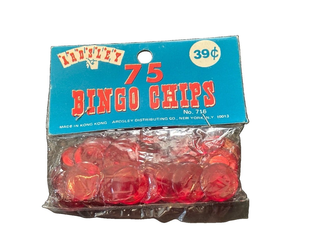 Vintage Ardsley Bingo Red Plastic 75 Chips Made In Hong Kong Sealed Package