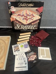 Scrabble Deluxe Edition Rotating Board Game MB 4034 Complete