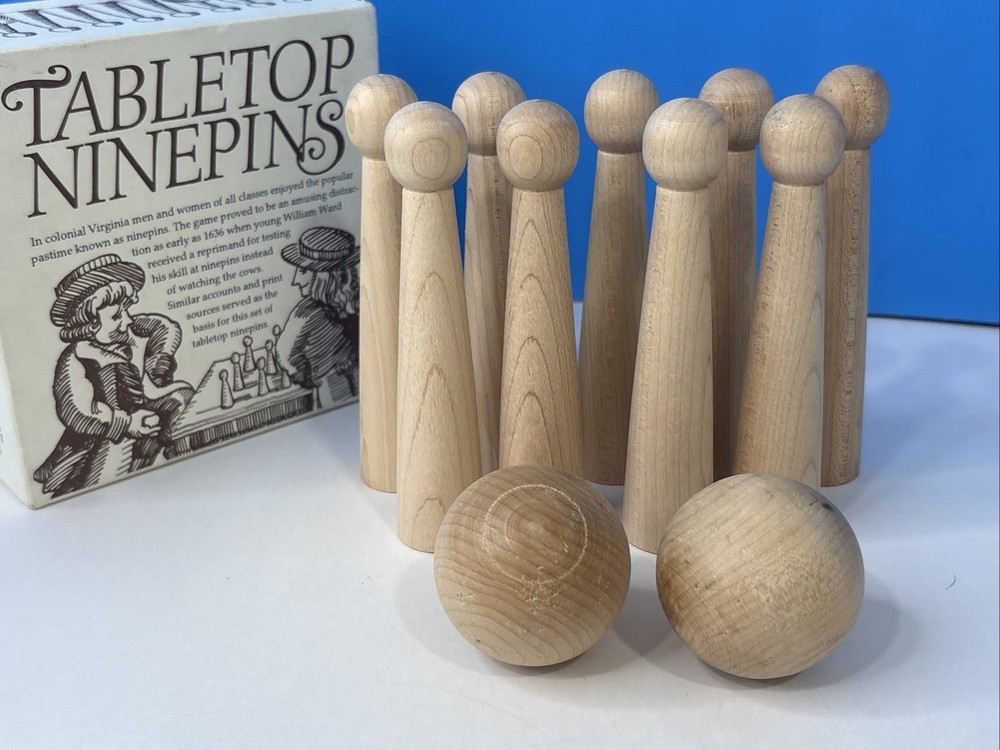 Vtg Colonial Williamsburg Tabletop Ninepins Cooperman Solid Wood Wooden Game