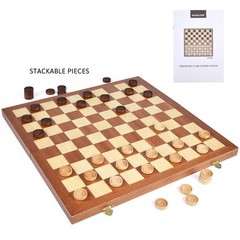 VAMSLOVE 15inch Checkers Folding Wooden Game Set, 100 Square Checkerboard Int…