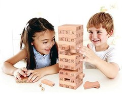 Wooden Blocks 51 Pcs 4 Dice Building Blocks Game Challenging Tumbling Tower