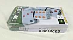 NEW SEALED Double Six Color Dot Dominoes Game in Metal Case Travel Set FREE SHIP