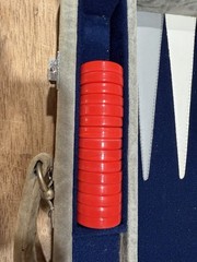 Vtg Skor-Mor Backgammon Set White blue & Grey Leather Briefcase W/Book & Manual