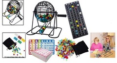 Deluxe Bingo Game Set – Metal Round Cage, 75 Colored Bingo Balls, 100 Bingo C…