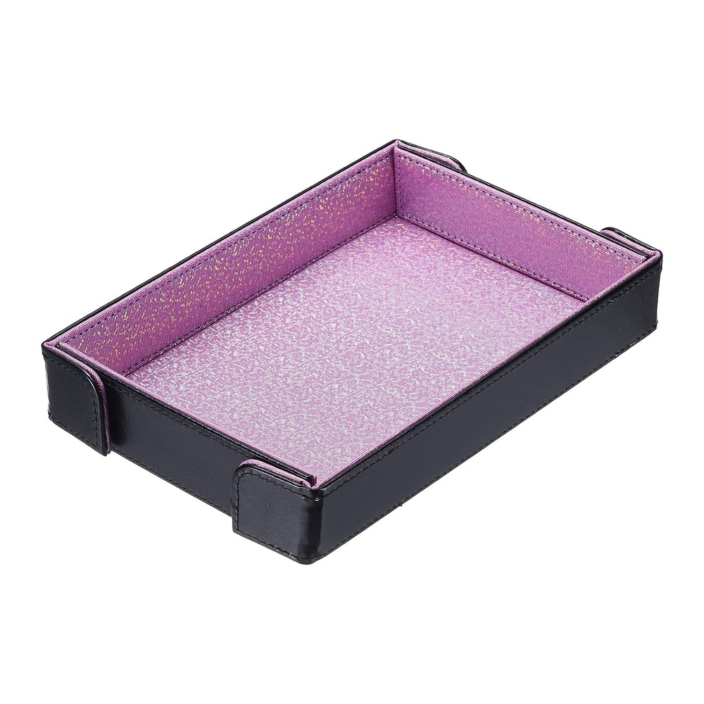 PU Leather Dice Tray Rectangle Folding Dice Rolling Tray Glitter Light Purple