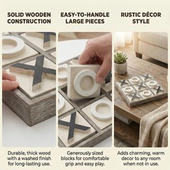 JEVERGN 12.6″ Large Wooden Tic Tac Toe Game, Rustic Coffee Table Game, Wood F…