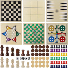 7-In-1 Wooden Board Game Set for Kids Adults, Tabletop Combo Classic Travel Port