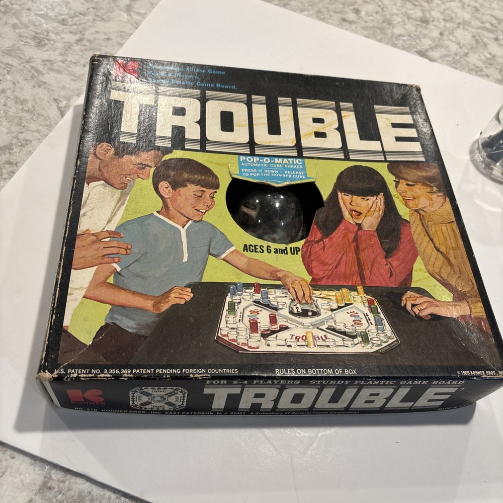 Vintage 1965 Trouble Board Game Kohner Bros No 310 Pop-O-Matic Missing Pieces