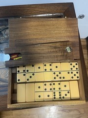 Vintage Drueke Domino Set Walnut Case 1965 Trophy Engraved Complete