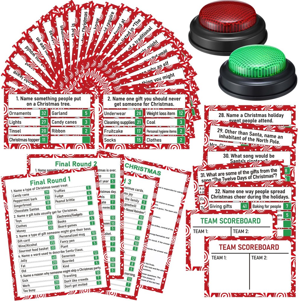 Vinsot 50 Pcs Christmas Friendly Feud Game with Answer Buzzer Christmas Feud