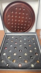 Vintage Boston Museum of Fine Arts Wood Board W/ 38 Precious Stone Marbles Game