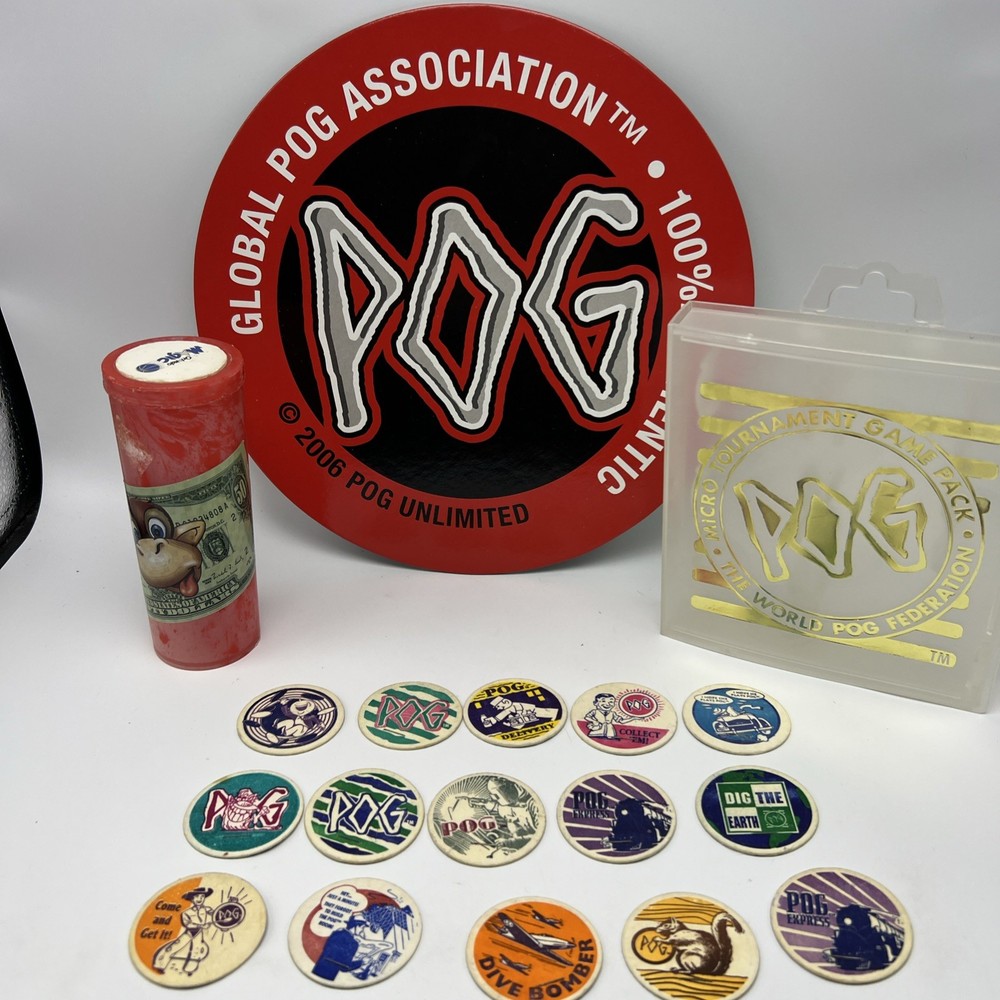 1990s POG – Micro Tournament Game Pack The World Pog Federation Case Plus T4565