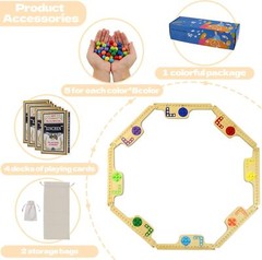 Wooden Jokers and Marbles Game Set 2 to 8 Players Travel Board with Cards
