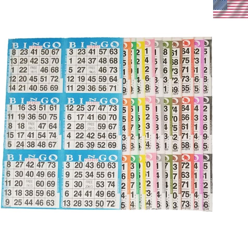 Bingo Paper Game Cards – 6 Card – 10 Bingo Sheets – 100 Books – 10 Colors,