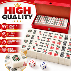 Compact Mini Mahjong Set 144 Tiles 2 Dice Red Case Portable Travel Game Gift Box