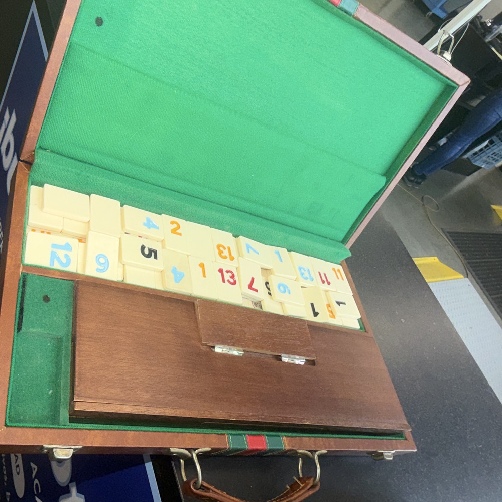 Rummikub Travel Tile Game Complete Set w/ Wooden Case, Green Felt Interior
