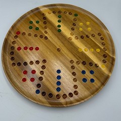 Hand Painted Aggravation Board Game 14in Brown Wooden Wahoo Marble Race Round