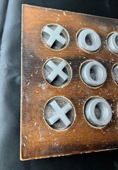 Wooden Tic Tac Toe Classic Heavy Coffee Table Game w/ Metal Pieces 9.5”x9.5”