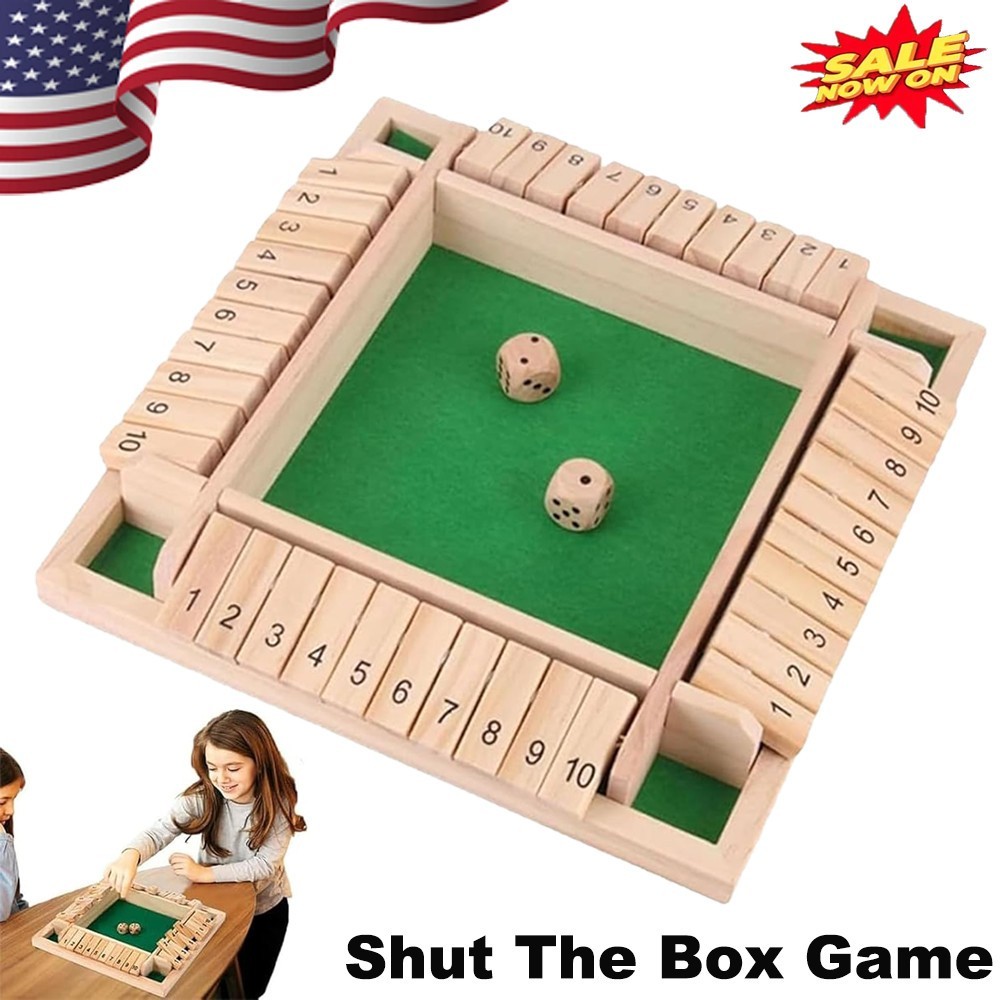 Wooden Shut The Box 4/6 Player Game Traditional Pub Dice Game for Family NEW