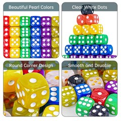 50-Pack Pearl Colors 16MM Round Corner Game Dice Set, 6-Sided Solid Multicolo…