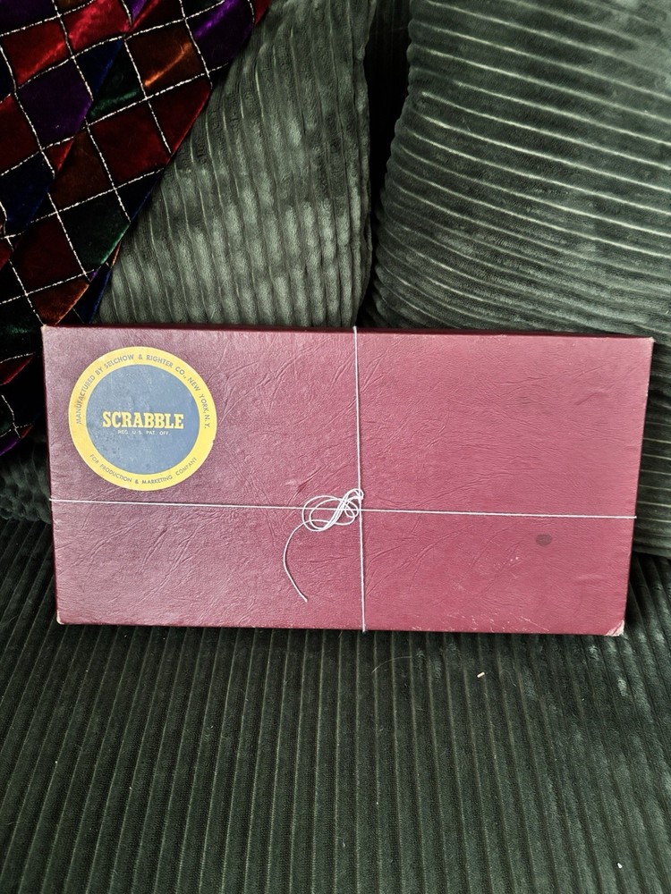 Vintage 1953 Scrabble Game Selchow & Righter Maroon Box Wood Tiles Complete