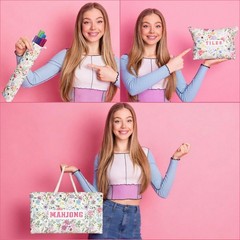 3 Pcs Empty Mahjong Bags Set for Tiles and Racks 24 x 13 x 4.7 Inches Floral …