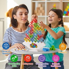 WOWNOVA 48PCS Tetra Tower, Fun Balance Stacking Building Blocks Board Game for K
