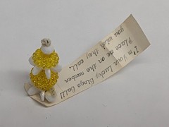 Vintage Lucky Bingo Ball Charm Yellow Beaded Troll Figurine Folk Art