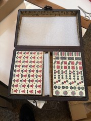 Vintage Chinese Mahjong Set Traditional 144 Tiles Mah-Jong Game Set w/ Case Box