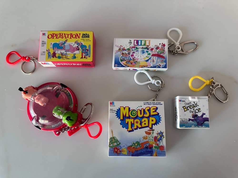 Vintage Keychain Board Games Hasbro Mattel Mouse Trap Operation Hippos & more
