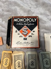 Vintage 1930s Monopoly Black Box Patent 2026082 Parts Money No Board As-Is