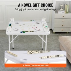 Uimoso Mahjong Table 4Player Folding Card Table & 4 Cup Holders Chip Trays White