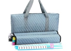 Mahjong American Game Set – Pearl Gray Quilted Soft Bag Engraved Tiles 4 Players