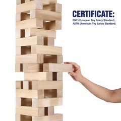 Giant Tumbling Tower Game 51pcs Wooden Blocks Stacking Up to 5.5 Feet – Fun