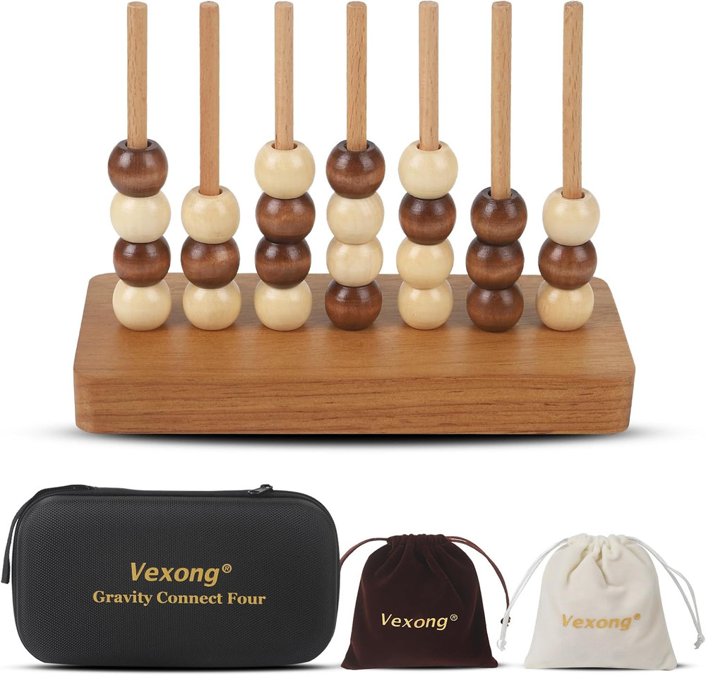 4 in a Row Game Wooden – 4 Connect in a Row Classic Strategy Game for Adults