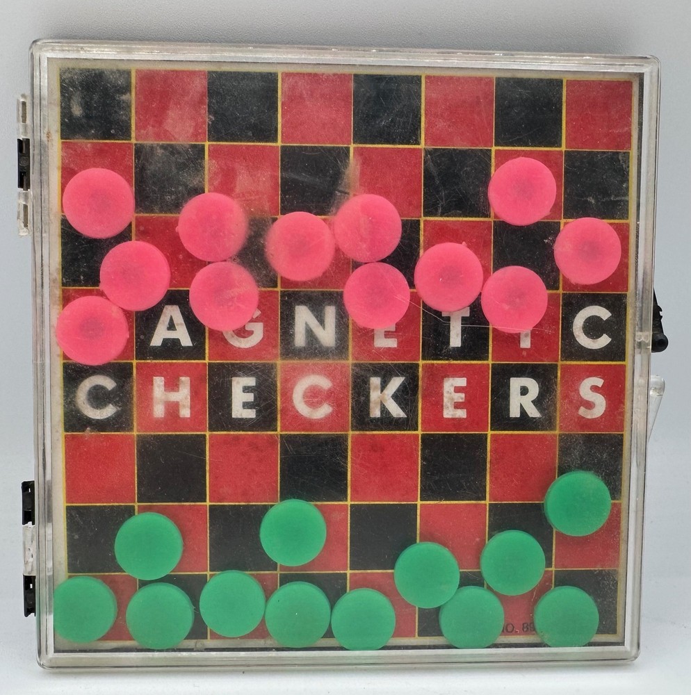 Vintage Magnetic Checkers Travel Game – Complete Compact Set