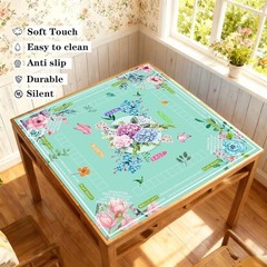Mahjong Table Mat Set Non-Slip Durable Playmat Game Rules Floral Design New