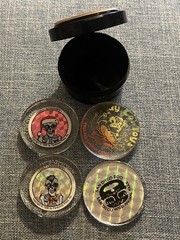 Vintage 1995 Goosebumps Curly Hologram POG Slammer Lot with Gotcha Storage Case