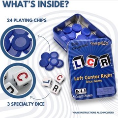 LCR – Left Center Right – Dice Game in Blue Tin Packaging – New Sealed