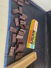 Vtg Dragon Double Six Dominoes Halsam set No 622 28 pieces Box Condition Good
