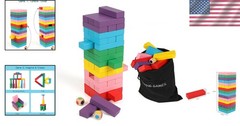 48PCS Colorful Wooden Stacking Blocks Game – Educational Fun for Kids & Families