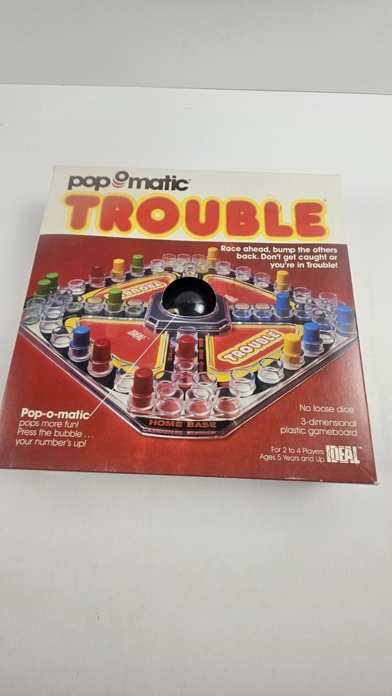 Ideal Trouble Pop-o-matic Strategy Board Game Ages 5+ 2-4 Players Vintage 1980