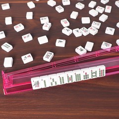 166 American Mahjong Tiles with Elegant Red Carrying Bag & Pushers