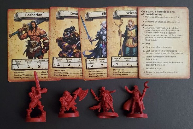 HeroQuest Lot of 4 Heroes and Cards Avalon Hill