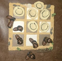 Vintage Western Boots & Hats Tic Tac Toe Game. 5.5″ x 5.5″.