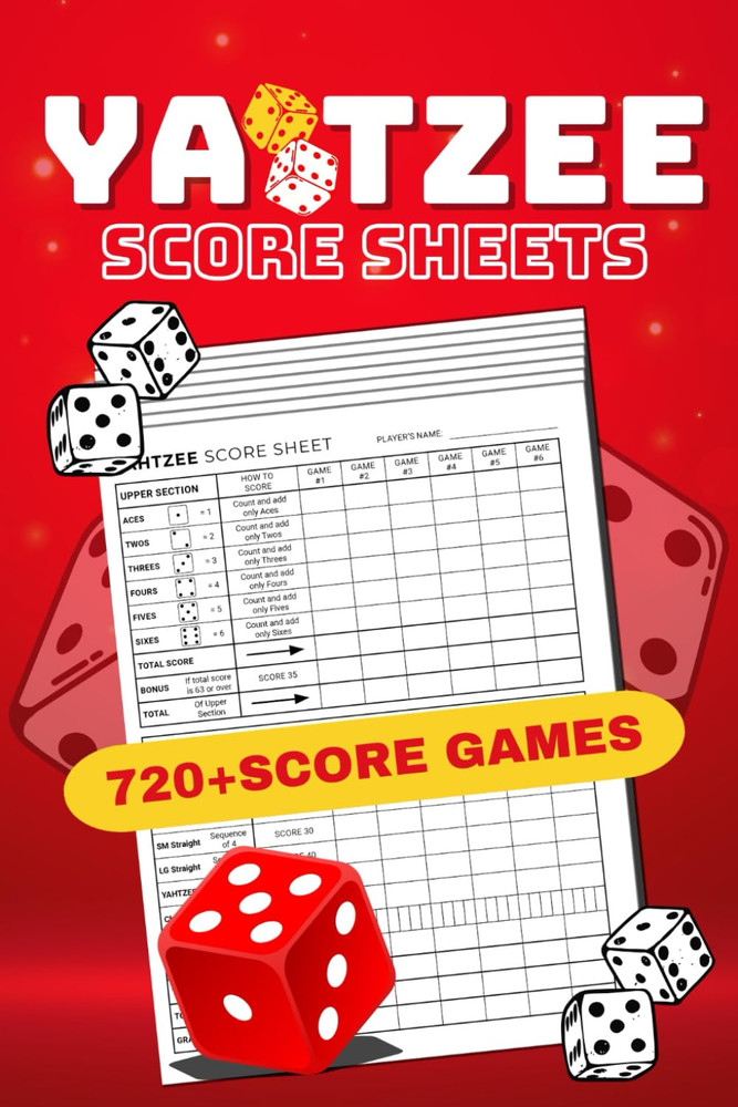 Yahtzee Score Pads: Large Print 6X9 Inches Yahtzee Score Sheets ,720+ Score